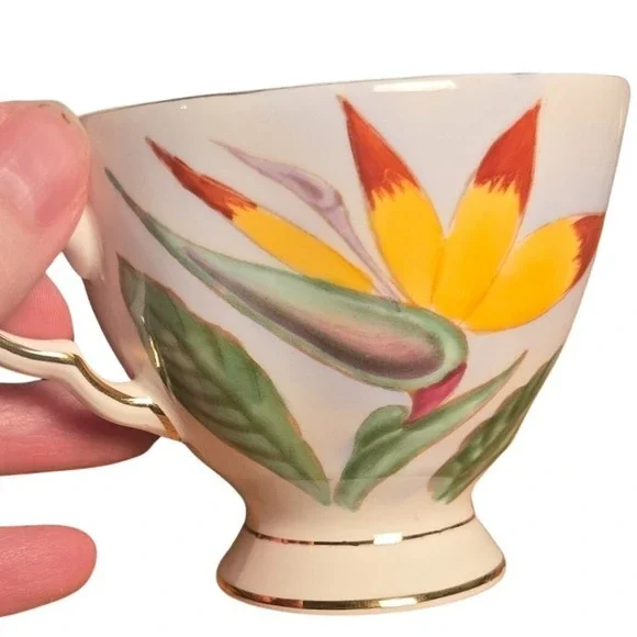 Vintage Demitasse Cup and Saucer Tuscan BIRD OF PARADISE Hawaiian Flower SCARCE! - Picture 3 of 7